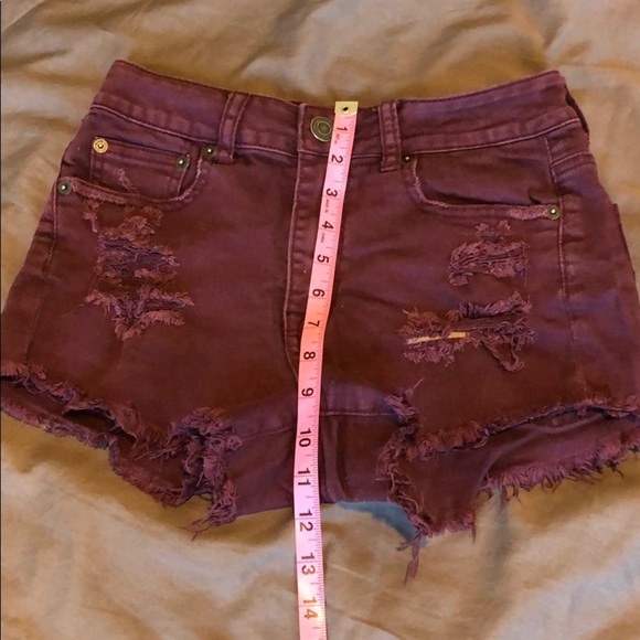 High Rise Maroon destroyed short jean shorts - Picture 5 of 6